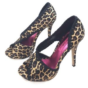 Betsey Johnson Leopard Open Toe Heels